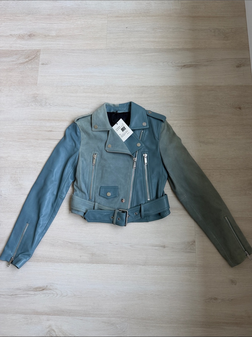 LTH JKT Aqua Blue Leather Mya Cropped Jacket NWT